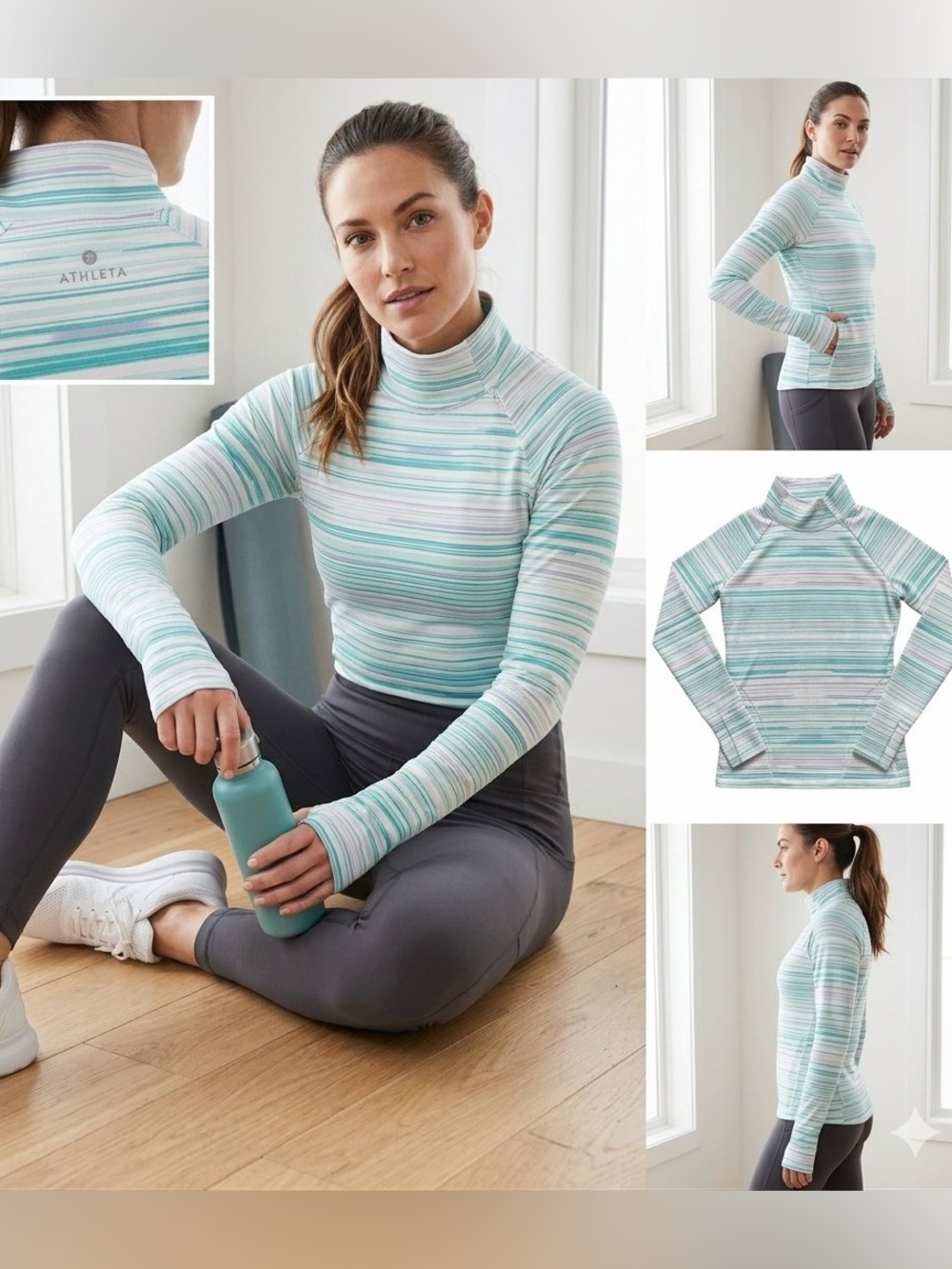 Athleta Striped Mock Neck Pullover Long Sleeve Top - Size XS